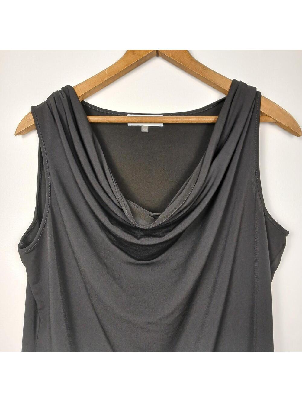 Calvin Klein Black Draped Neck Tank Top Women Medium Stretch Sleeveless - Picture 2 of 8